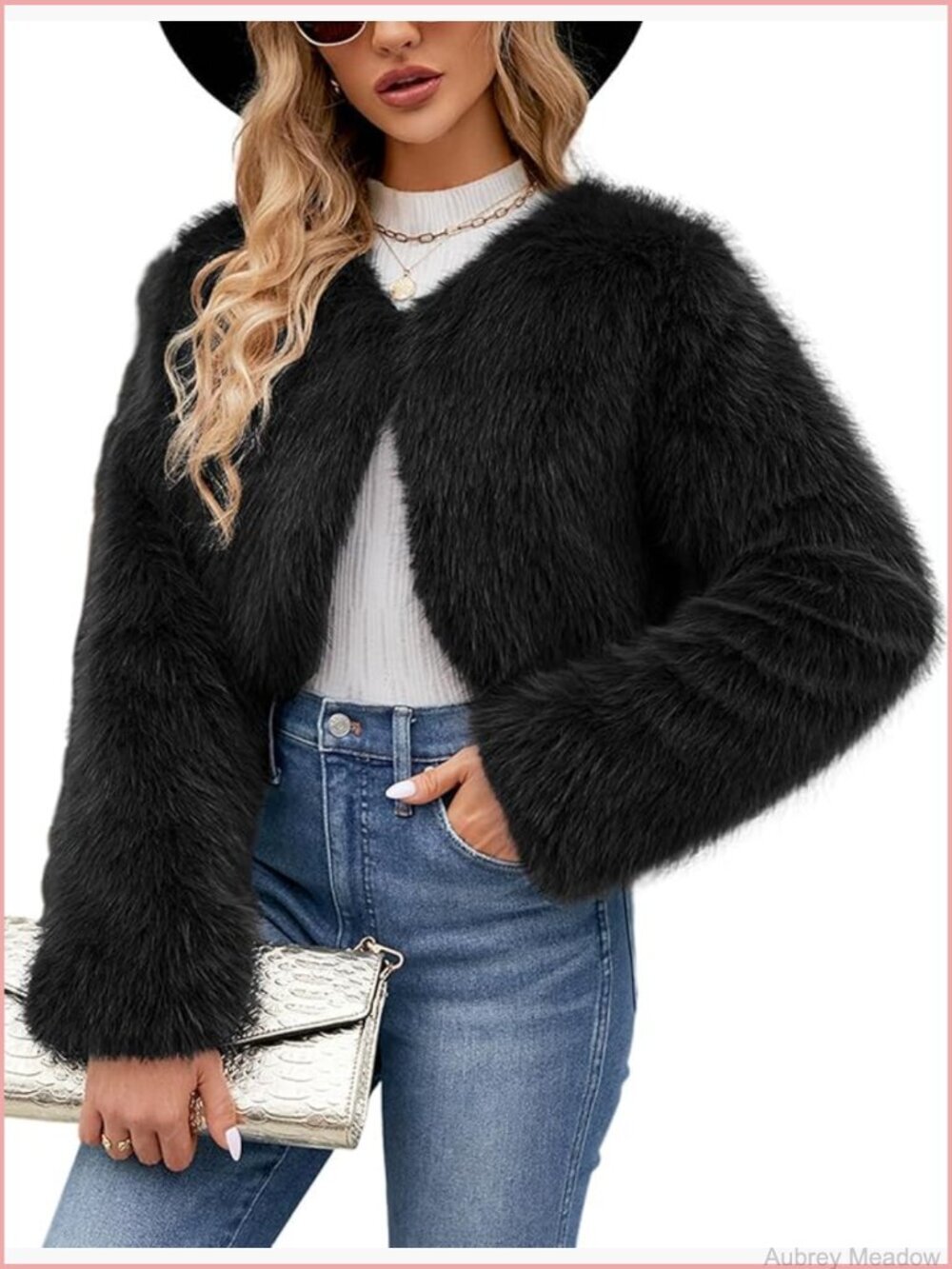 Cropped Faux Fur Coat Long Sleeve Open Front Cardigan Fleece Jacket